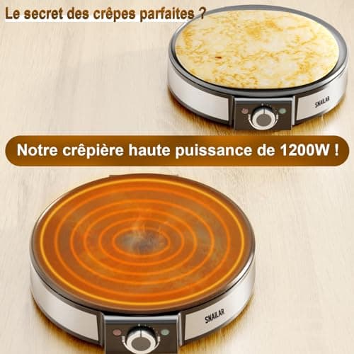 Crêpière électrique, 1200w crêpière sans colle pour la maison, contrôle de la température, acier inoxydable - facile à nettoyer et comprend un diviseur de pâte et une spatule