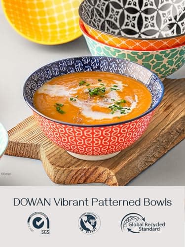 DOWAN Bols à Céréales en Porcelaine, 700ml Bol Petit Dejeuner/ de Soupe Micro Ondes, Grand bol Japonais à l'Avoine Mignons pour Pâtes, Petite Salade, Ragoûts, Riz, Poids Léger, Lot de 4