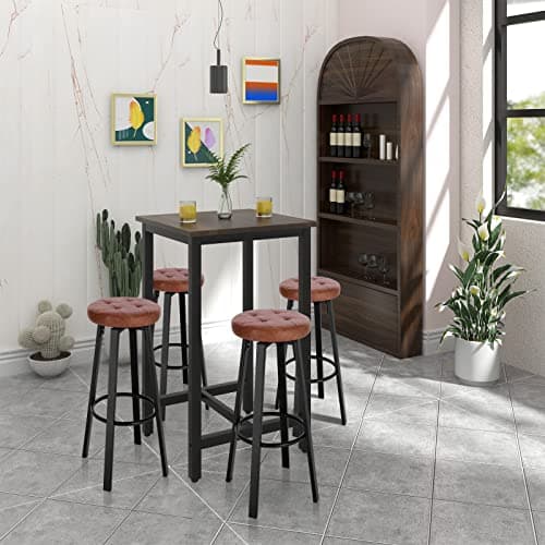 WOLTU Lot de 2 Tabouret de Bar avec Siège pivotant Ø 35,5cm, Tabouret à 4 Pieds en Métal, Tabouret Haut avec Repose-Pieds pour Salle à Manger, Cuisine, Cafétériat, Charge 120kg, Marron, BH330br-2