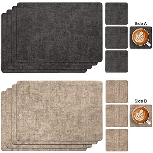 Myir JUN Set de Table en Cuir et Dessous de Verre Lot de 6, Sets de Table Antidérapant Double Face Set de Table Plastique Lavable Set Table Résiste à la Chaleur (Gris Beige, Lot de 6)