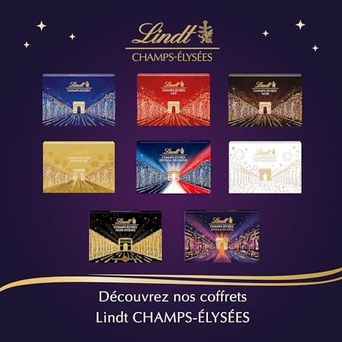 Lindt - Boîte CHAMPS-ÉLYSÉES Édition Avenue en Fête - Assortiment de Chocolats au Lait, Noirs et Blancs - Pralinés, Croustillants et Onctueux - Idéal pour Noël, 467g