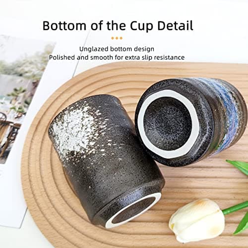 NIUKOMY Vintage Tasse à Thé Japonaise, Lot de 2 Tasses à Thé en Céramique, Tasses en Porcelaine Sans Anse Set de Tasses à Thé Noir Ensemble de 2 Tasses à Café 275ML