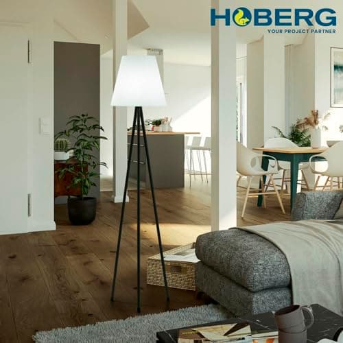 Hoberg Solar Lampadaire | Sans fil & Variable | LED blanc chaud | Batterie rechargeable par énergie solaire & USB | Avec télécommande & capteur de lumière | Pour l'intérieur & l'extérieur [IP44]