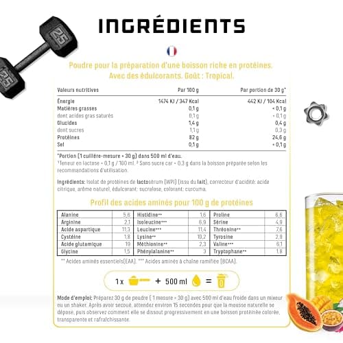 Clear Whey Isolate Protein Shake - Shake protéiné fruité & rafraîchissant - Isolat de protéines de lactosérum de haute qualité (900g, Tropical)