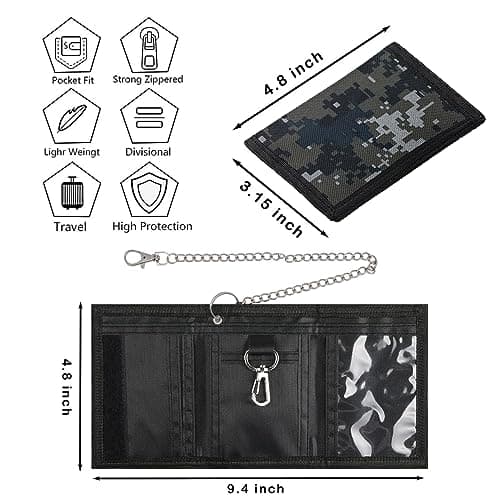 Portefeuille Ado,Portefeuille Scratch Militaire,Porte Monnaie Enfant Portefeuille avec Chaine Motif Camouflage Pliable Portefeuille Enfant Garcon,Homme Portefeuille de Sport pour Billet,Carte,Identité