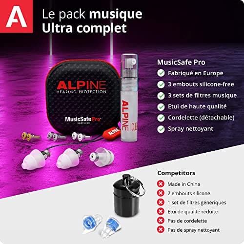 Alpine MusicSafe Pro Bouchons d'oreilles Musique : protections auditives musiciens - 3 jeux de Filtres interchangeables - Hypoallergénique & réutilisables – Embouts transparents