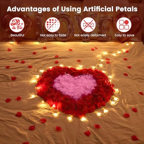 Lafefe 1200 Pétales de Rose Artificiels, Pétales de Rose Jetables pour Mariage, Pétales de Fleurs Séchées pour Mariage, Saint Valentin, Ambiance Romantique- Rouge, Rose