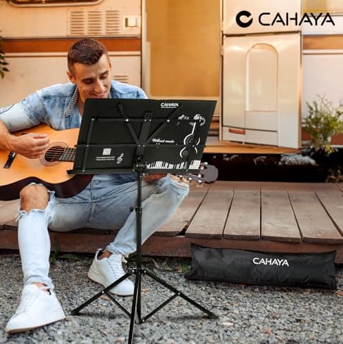 CAHAYA Pupitre de Musique Pliable, Léger, Portable Ajustable [Support pour Partition de Musique & Porte-livre pour Bureau à Double Usage 2 en 1 ] avec Sac de Transport, Support de Partitions en Métal
