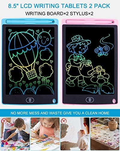 Lot 2 Table Tablette Dessin Enfants,8.5 Pouces Tablette Dessin LCD Magique,Doodle Pad avec Bouton D'effacement,Jouets pour Filles Garçons Bleu+Rose