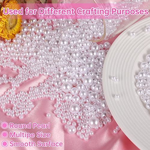 1320 Perle Artificielle Blanche, Perles de Nacrées Assorties Blanc, Perles Lisses en Satin, Perles Rondes Imitation, pour DIY Bijoux Collier Bracelet D'oreilles Fabrication de Bijoux - 4 6 8 10mm