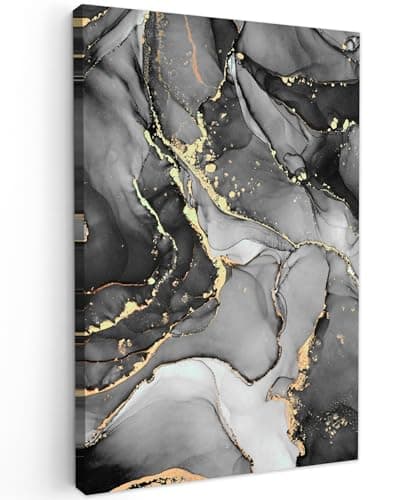MuchoWow© Impressions sur Toile 20x30 cm Deco Tableau Murale Decoration Salon Peinture Tableaux Chambre Toiles Maison Marbre - Noir - Or - Gris