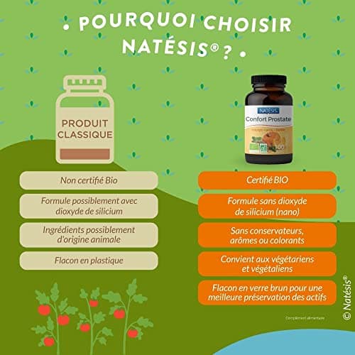 Natésis — Confort Prostate Bio — 100 Gélules — Troubles Urinaires Hommes — Complexe Efficace de Haute Qualité Extraits de Pépin de Courge, Racine d’Ortie et Feuille de Boldo