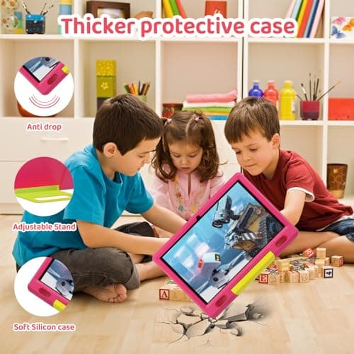 Wqplo Tablette pour Enfants 10 Pouces Android 8+64 Go 5000mAh Bluetooth IPS HD 1280 * 800 Affichage Contrôle Parental (Rose)