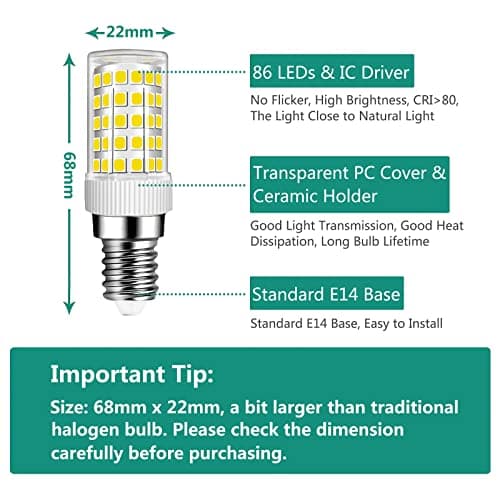MENTA Ampoule LED E14 10W, Sans Scintillement, Blanc Froid 6000K, 800lm, Équivalent 80W Halogène, 86-LED, Économie d'énergie, Base en céramique, Non-dimmable, AC220-240V, Φ22*68mm, Lot de 10