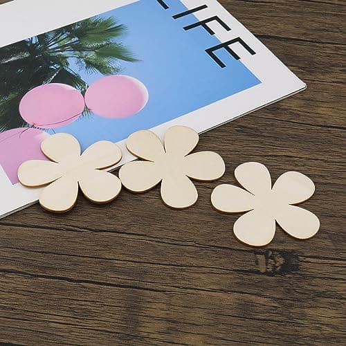 YINETTECH Lot de 30 copeaux de bois vierges en forme de fleur à suspendre - Accessoires pour loisirs créatifs, décoration d'intérieur - B