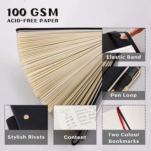 MGGAO A5 Journal ligné 100 GMS Papier épais ligné avec 188 pages numérotées Carnet de notes en cuir de qualité supérieure pour écriture personnelle, étude, bureau, enregistrement de voyage