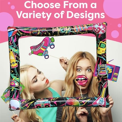 POPOYU Cabine Photo Gonflable Rétro des Années 80 Avec 40 Accessoires de Photomaton,Accessoire Annee 80 Photo,Annee80 CadrePhoto pour Selfie pour Fête Disco des Années80,Accessoires de Jeu pour Enfant