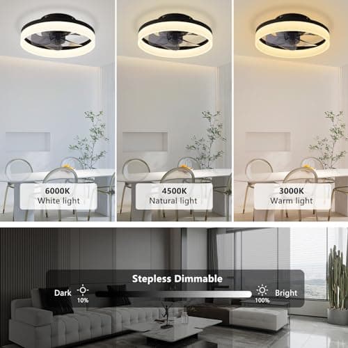 MOSSCO Petit Ventilateur de Plafond Silencieux avec Télécommande Pour Toutes les Saisons, 6 Vitesses et vent Réversible, LED Dimmable, 3000K- 6000K, et Moteur à courant Continu 40 cm