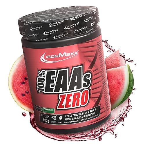 IronMaxx 100% EAAs Zero - Poudre d'acides aminés - Sans sucre au goût Pastèque - 1 x boîte de 500g