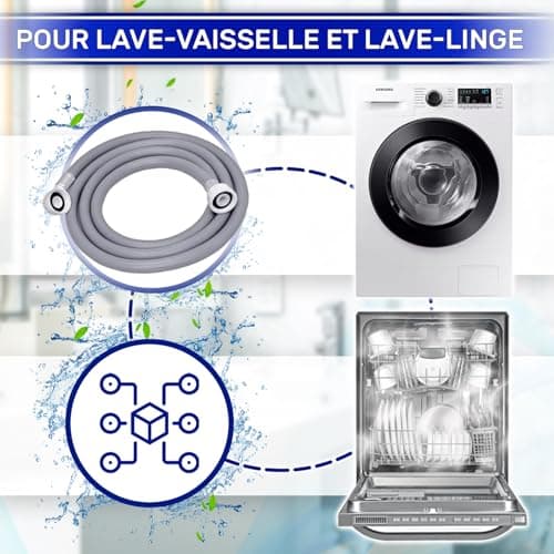 Tuyau Machine à Laver et Lave Vaisselle 2 m pour Arrivee Deau pour Températures de 25°C Pression de 20 à 60 Bar Connexion est Droite et Coudée Ø 3/4" - MADE IN ITALY - MONTERAL