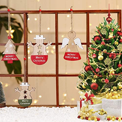 PUERHUACI Sapin en Bois a Decorer Decoration Bois Noel,Bois Artisanat Arbre de Noël Ornement de Pendaison, Décorations de Noël,60 pièces Pendentif Cadeaux pour Décorations de Bricolage