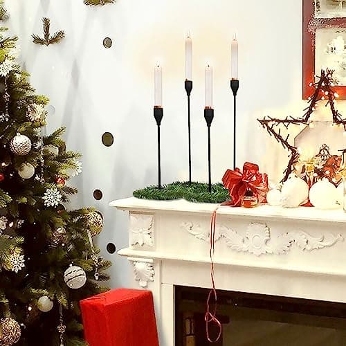 SNAILGARDEN Lot de 6 bougeoirs noirs pour bougies coniques, bougeoirs décoratifs en métal avec 6 couronnes de bougies pour dîner, mariage, fête, convient aux bougies de 1,9 cm d'épaisseur