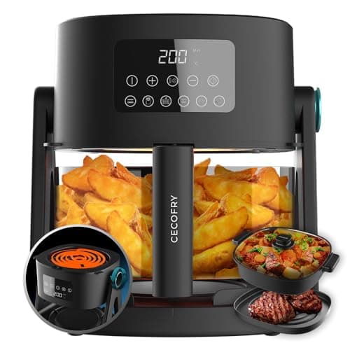 Cecotec Friteuse à Air sans Huile de 4,5 L Air Fryer Cecofry Flip&Grill 4500. 1500 W, 3 en 1 : Friteuse, Gril et Marmite, 6 Menus, Cuve en Verre, Température et Temps Réglables, Accessoires