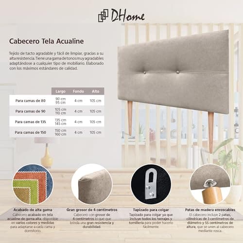 DHOME Tête de lit en Similicuir ou en Tissu AQUALINE Pro Haute qualité d'ameublement Gamme DE Couleurs Nouvelles Tête de lit Deluxe (Tissu Beige, 90x105cm avec Pieds (Lits 70/80/90))
