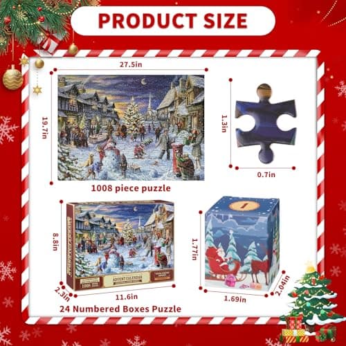 Niaetuto Calendrier de l'avent Puzzle,Calendrier de l'avent 2024 Puzzle,Advent Calendar Puzzle 1008 Pièces,Calendrier de l'avent Adulte Enfant,Calendrier Avent Puzzle pour Calendar Noel Cadeau