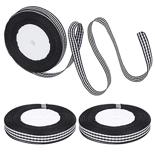 Tiiyee Ruban Vichy Noir et Blanc, 3 Rouleaux de Ruban de Satin à Carreaux Noël Mariage tissé Bord Rouleau Emballage Cadeau décoration de gâteau 1 cm de Largeur 25 Verges/Rouleau