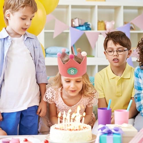 Baimuni Chapeaux d'anniversaire Couronne pour Enfants, Couronne Chapeau en Mousseline avec Tissu, Chiffres Interchangeables de 0 à 9, Réutilisable, Cadeau Decoration de fête pour Fille et Garçon