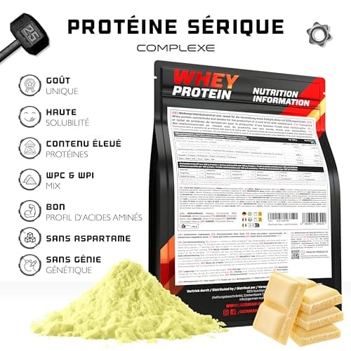 Whey Protein Complex - 1000 g (Chocolat blanc) - Avec part d'isolat - Protéine soluble instantanée en poudre avec BCAA & EAA - German Elite Nutrition