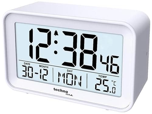 Technoline WT497 Réveil numérique Moderne, température intérieure, Date, Jour de la Semaine, Alarme et Snooze, Blanc