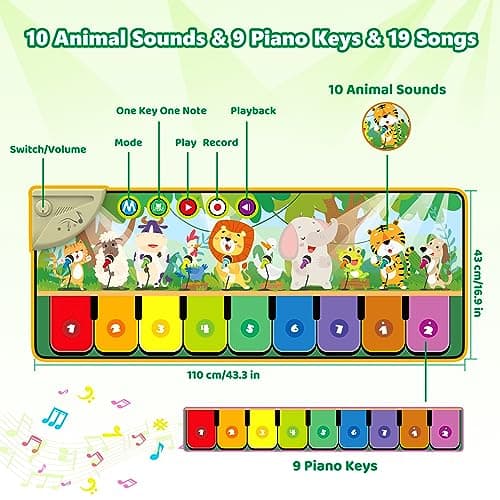 Rodzon Piano Bebe avec 10 Animaux,Jouets pour Bébés 1 2 3ans,Tapis de Danse Enfants,Cadeau d'anniversaire de Noël pour Garçons Filles 24m+, 63301