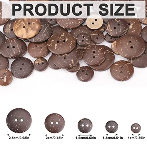 ZDNT 100 Pcs Boutons en Bois,Boutons de Noix de Coco Naturelle,Boutons en Bois de Noix de Coco,Boutons Ronds Marron,Ronds Boutons 2 Trous pour Fournitures d'Artisanat de Couture Bricolage,5 Tailles