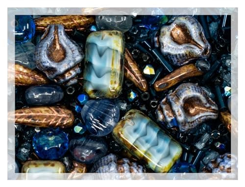 60 g Mix of Unique Czech Bohemia Glass Pressed Beads, Dark Blue, Table Cut, Matte and Glossy, Faceted Fire Polish, Hand Made Set Kit BCV