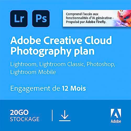 Adobe Creative Cloud 20GB: Photoshop & Lightroom|1 an|PC/Mac|Téléchargement