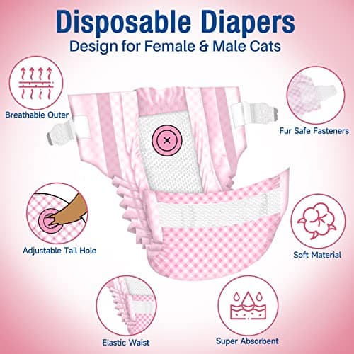 MICOOYO Lot de 24 Couches pour Chiens Femelles, Couches pour Chats Super Absorbantes avec Trous en Mousse Réglables, Pantalons de Couches Jetables pour Chiens Femelles en Chaleur (XS,Rose)