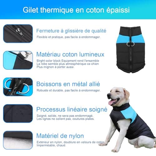 Warm Dog Coats Waterproof Winter Warm Jacket Puppy Clothes Vest for Small Medium Large Dogs (L, Bleu)