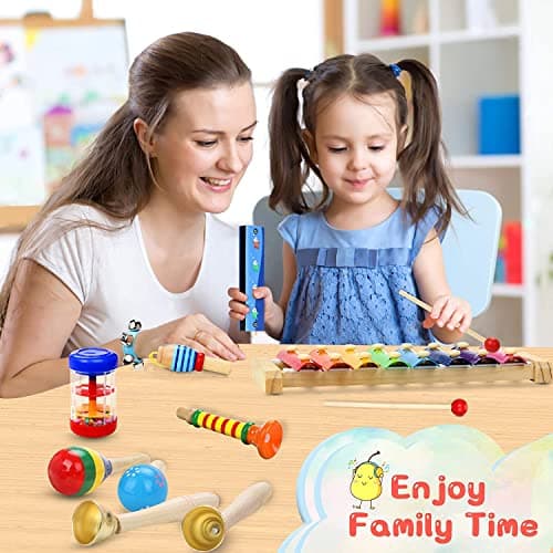 Jojoin Instrument de Musique Bebe - 25PCS Instrument de Musique Enfant avec Tambour Xylophone - Jeux Enfants 2 3 4 Ans - Jouet Enfant Bebe 1 2 3 4 Ans pour Fille Garçon - Jouets Musicaux en Bois