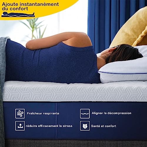 DUANDUAN Surmatelas 160 x 200 Memoire Forme - 7.5cm sur Matelas 2 Personnes 160x200,Epaisseur sur-Matelas pour Adulte Mémoire de Forme 160x200 cm avec Housse Amovible et Lavable