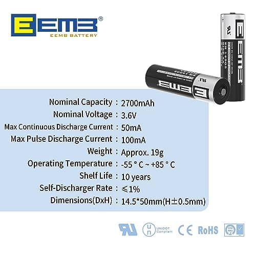 EEMB ER14505 Piles LS14500 AA Lithium 3,6V 2700mAh ER14500 Batterie Lot de 4