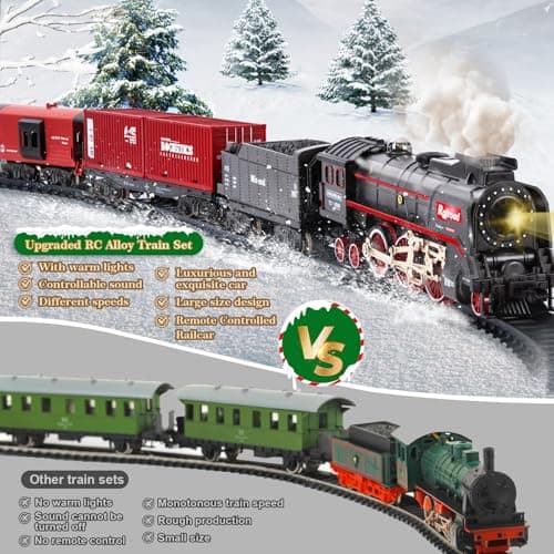Joellfuner Jouet De Train Électrique À Vapeur, Train Electrique Enfant avec Telecommande, Locomotive à Vapeur Electrique avec la Fumée Lumineuse et Le Son, Cadeaux de Noël Anniversaire pour Enfants
