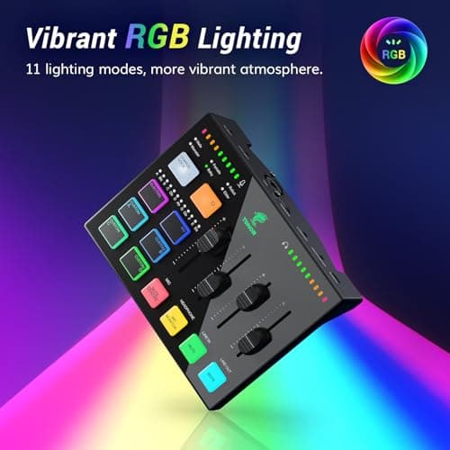 TONOR Ensemble D'équipements de Podcast, Interface Audio USB et Microphone Dynamique XLR, Kit de Podcast avec Mixeur audio RGB, Parfait pour L'enregistrement, La diffusion, Le streaming et Les Jeux