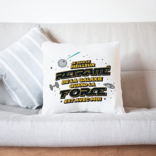 Mugffins Coussins/Oreillers avec Rembourrage pour RETRAITÉ Homme - 40x40 cm - en Français - Meilleur de Galaxie Quand Force avec Moi - Cadeau Original