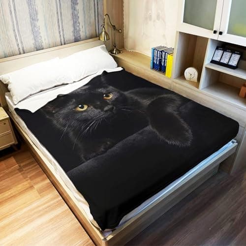 YISUMEI - Couverture polaire douce Chat Noir 150 x 200 cm Plaid Convient pour canapé ou lit