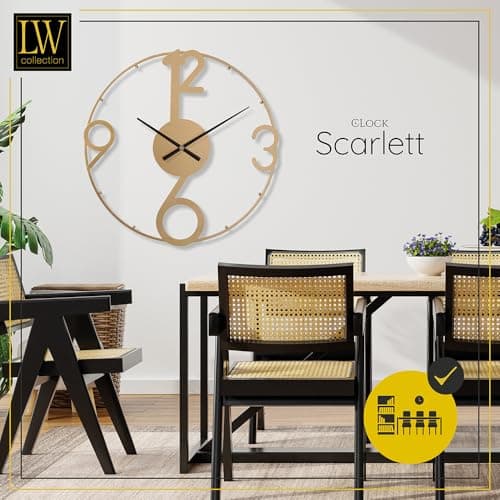 LW Collection Horloge Murale Scarlett Or 80 cm - Grande Horloge Murale Industrielle en Métal - Horloge Murale Moderne - Mouvement Silencieux - Horloge Silencieuse