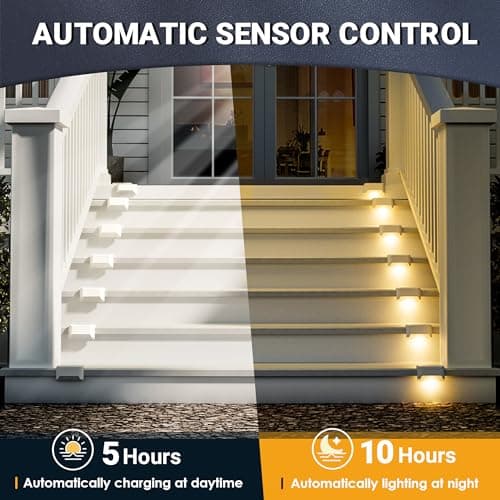 GIGALUMI Lot de 8 Lampes Solaires pour Escaliers Extérieurs, Éclairage Extérieur Solaire,Étanche Lampes Solaires pour Clôture, Escalier, Marches, Cour(Blanc,Blanc Chaud)