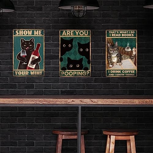 GLOBLELAND Les Chats lisent des Livres en métal rétro d'art Panneaux d'affiches rétro Je lis Un Livre pour Boire Un café Les Murs en métal décorés en Fer 8x12inch adaptées à la Cuisine décoration