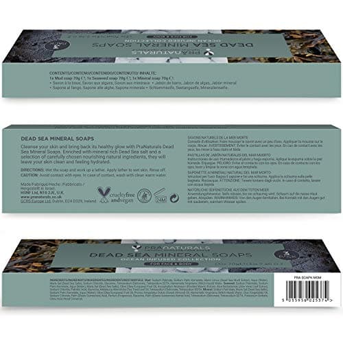 PraNaturals - Lot de 3 Savons de la Mer Morte, 70g, Naturellement Riche en Minéraux, Savon à la Boue, aux Algues et aux Minéraux